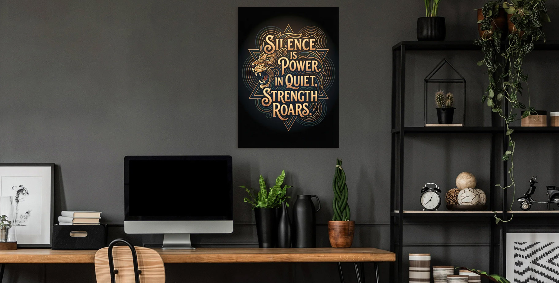 Lion Roaring with Inspirational Quote — metal poster wall art by Lineer
